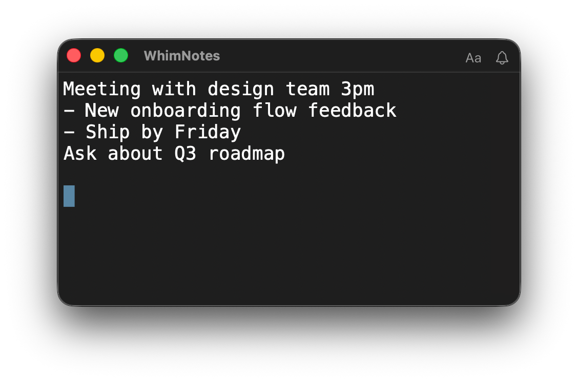 WhimNotes app screenshot
